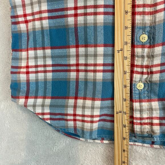 Crew Factory Flannel Shirt Men MT Blue Red Plaid Button Up Cabin Barn Preppy - Picture 7 of 9